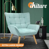 Oikiture Armchair Fabric Upholstered Tub Chair Blue - Rear View