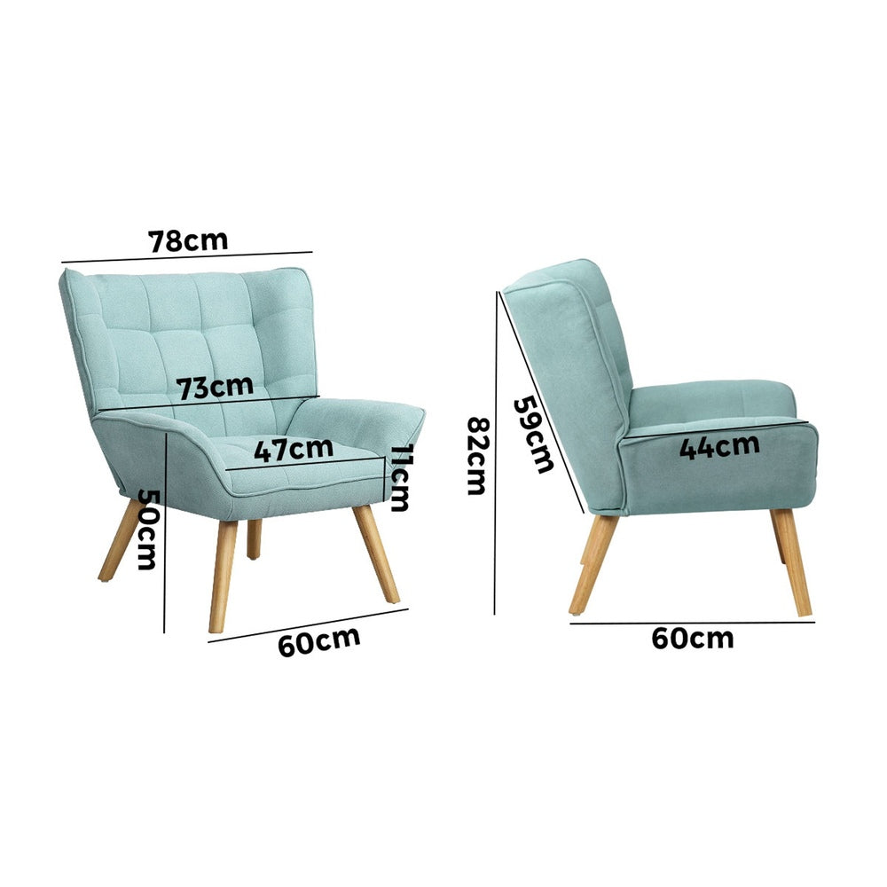 Oikiture 2x Armchair Sofa Lounge Fabric Upholstered Tub Blue