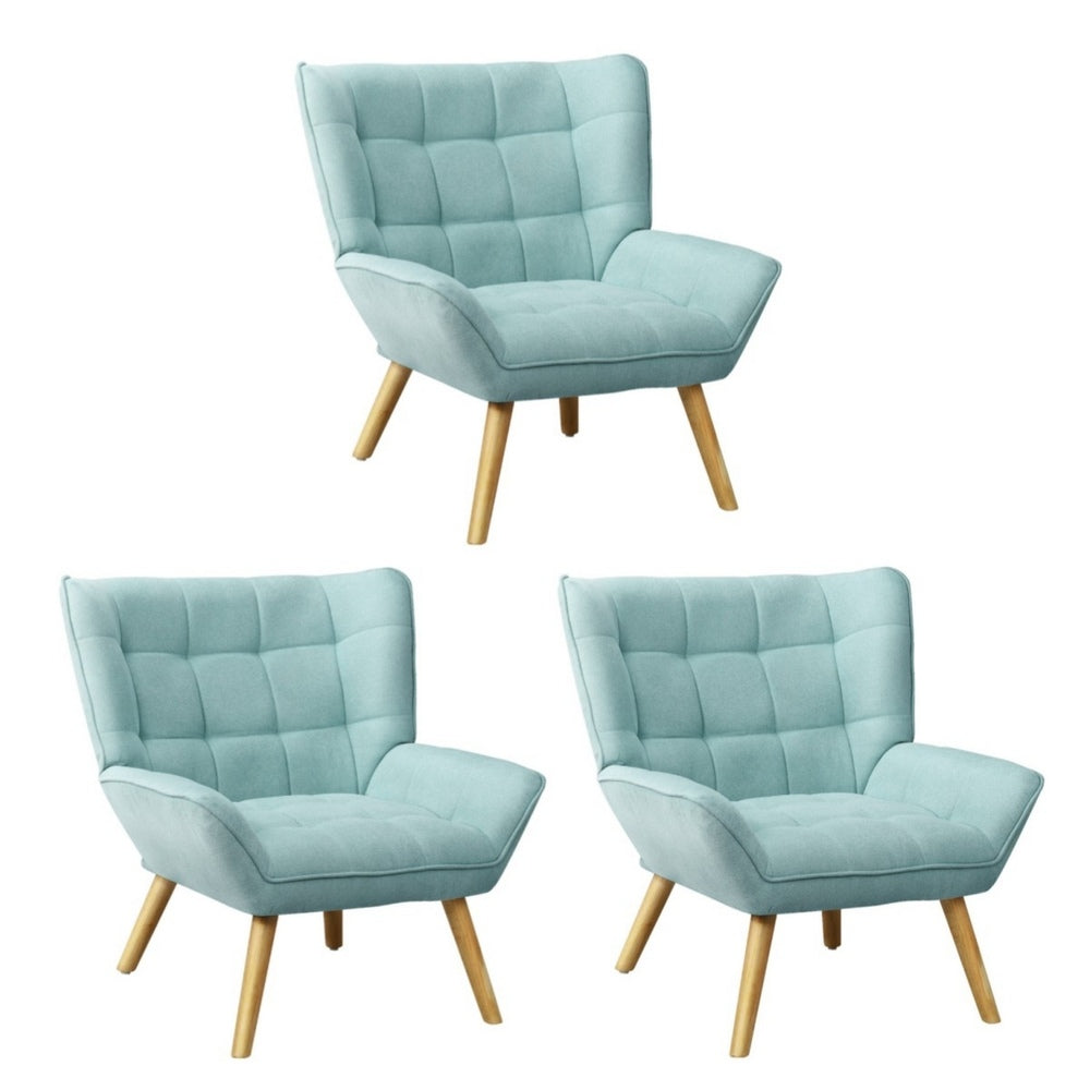 Oikiture 3x Armchair Sofa Lounge Fabric Upholstered Tub Blue