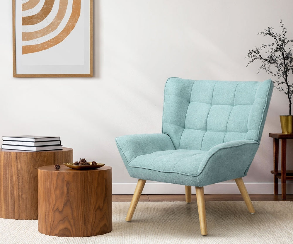Oikiture 3x Armchair Sofa Lounge Fabric Upholstered Tub Blue