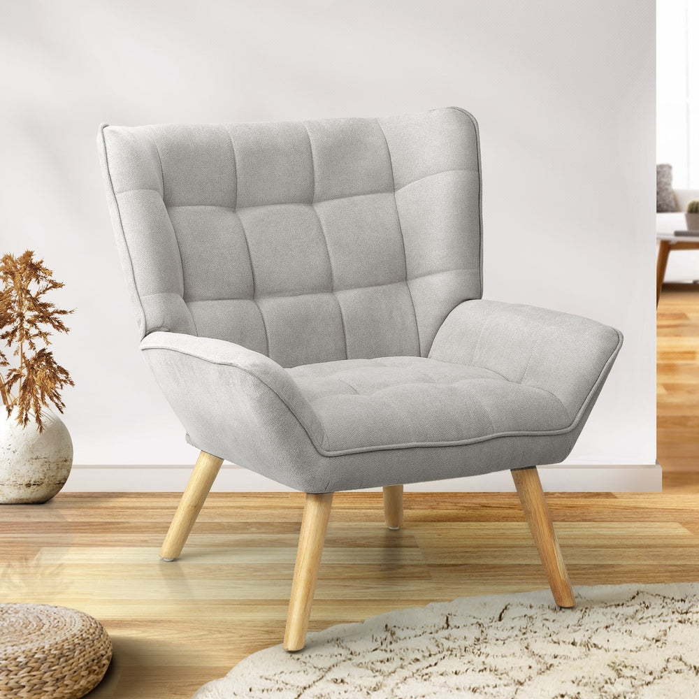 Oikiture Armchair Fabric Upholstered Tub Chair Grey