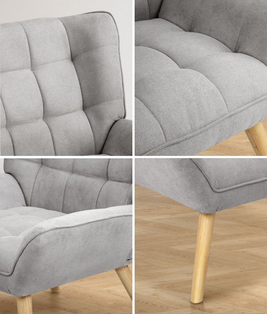 Oikiture Armchair Fabric Upholstered Tub Chair Grey