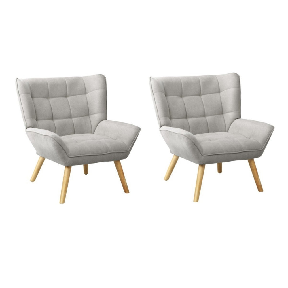 Oikiture 2x Armchair Sofa Lounge Fabric Upholstered Tub Grey