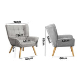 Oikiture 2x Armchair Sofa Lounge Fabric Upholstered Tub Grey - 45-Degree Angle