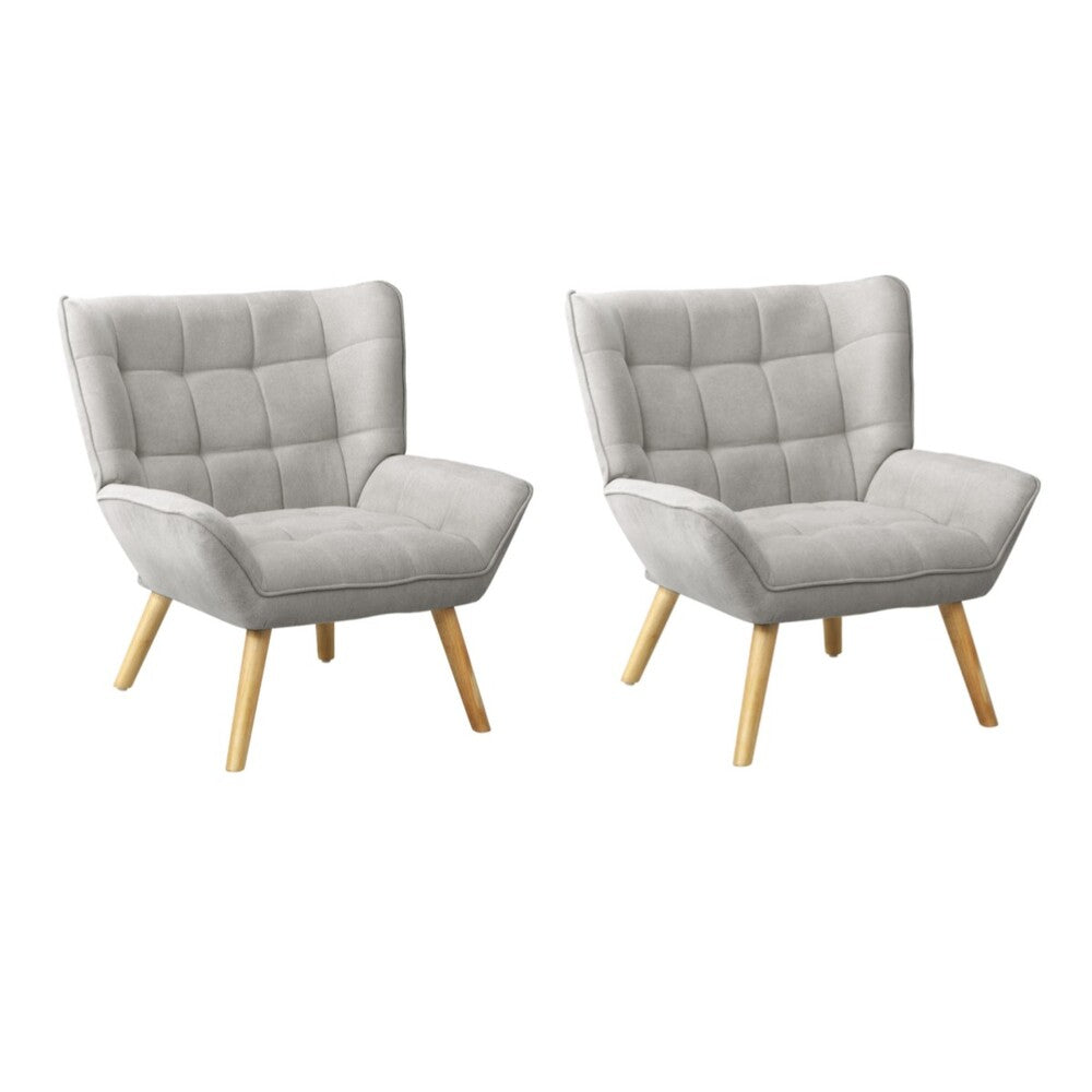 Oikiture 2x Armchair Sofa Lounge Fabric Upholstered Tub Grey