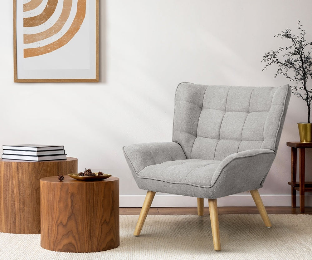Oikiture 2x Armchair Sofa Lounge Fabric Upholstered Tub Grey