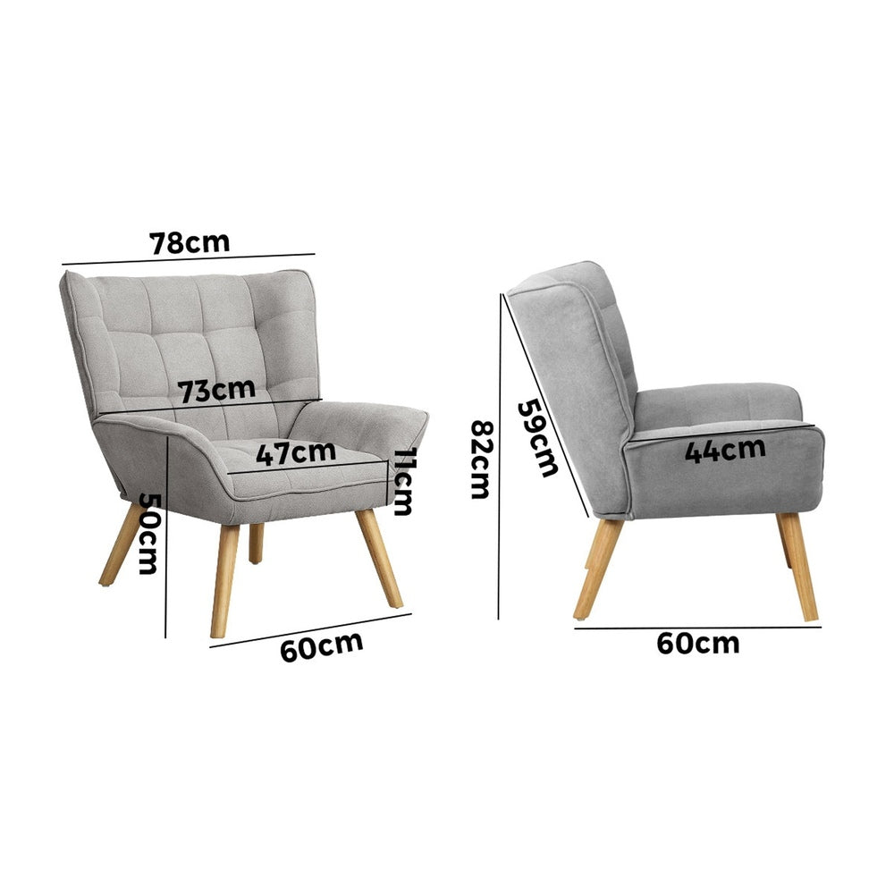 Oikiture 3x Armchair Sofa Lounge Fabric Upholstered Tub Grey