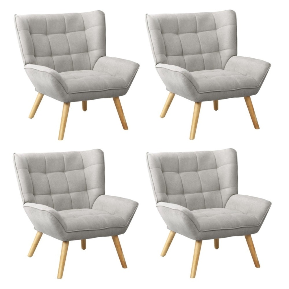 Oikiture 4x Armchair Sofa Lounge Fabric Upholstered Tub Grey