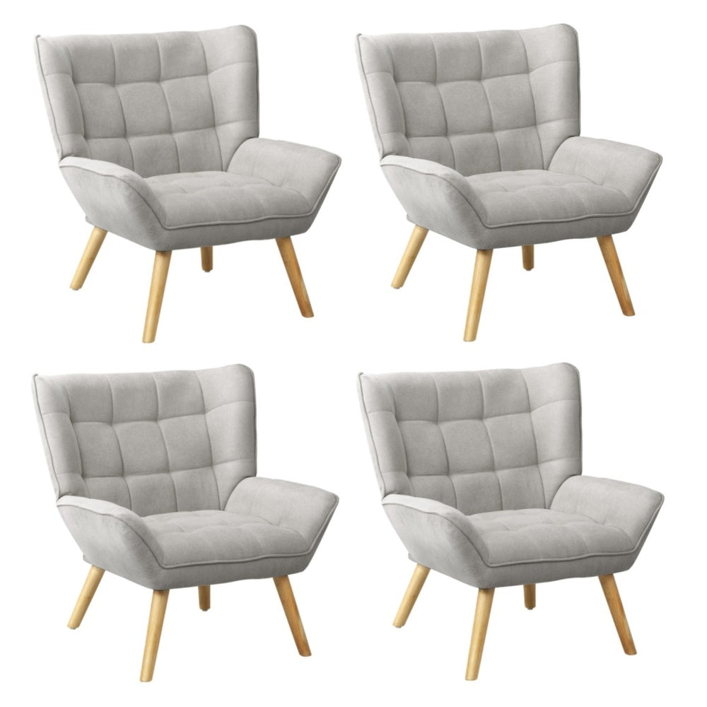 Oikiture 4x Armchair Sofa Lounge Fabric Upholstered Tub Grey