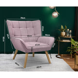 Oikiture Armchair Fabric Upholstered Tub Chair Pink - Extra Image