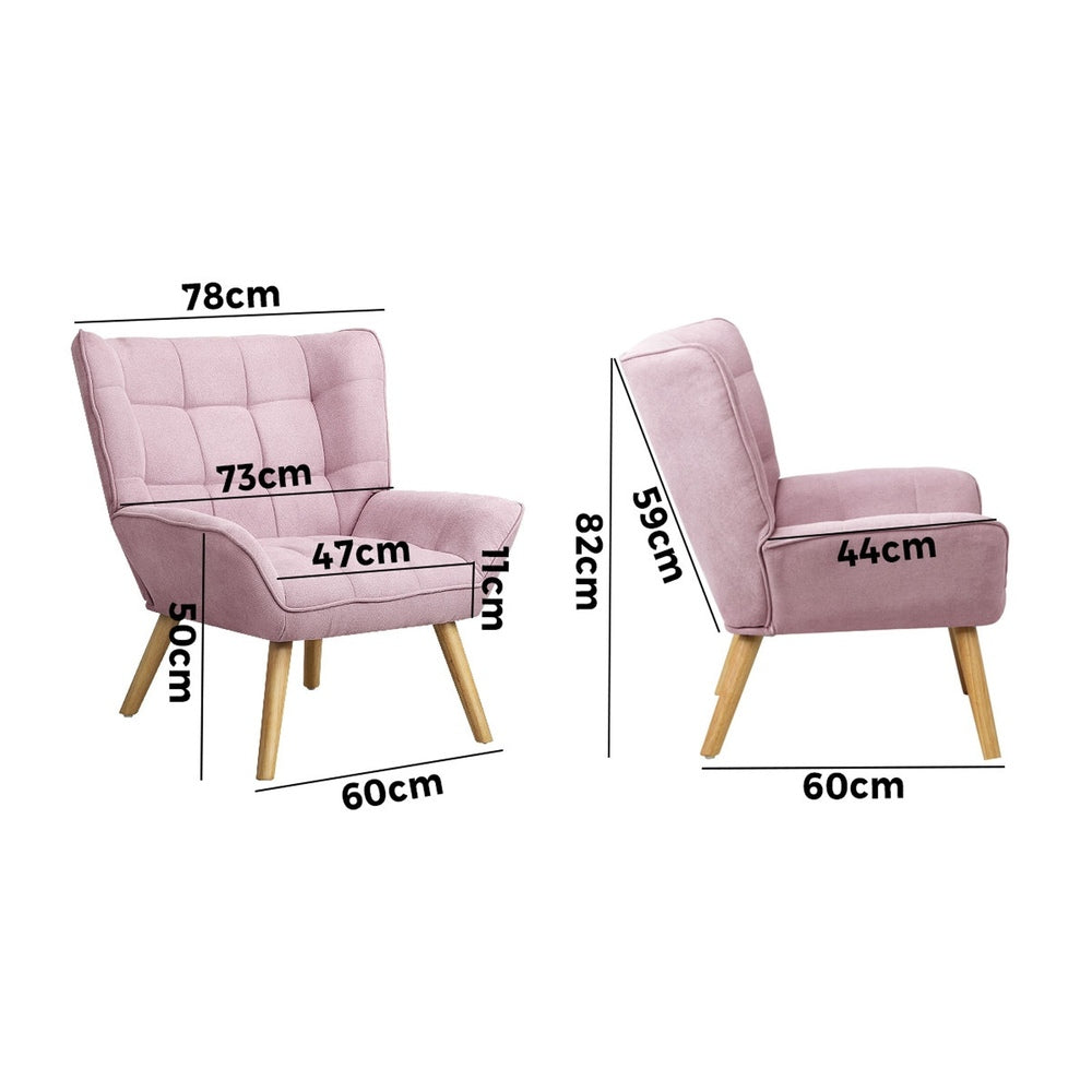 Oikiture 2x Armchair Sofa Lounge Fabric Upholstered Tub Pink