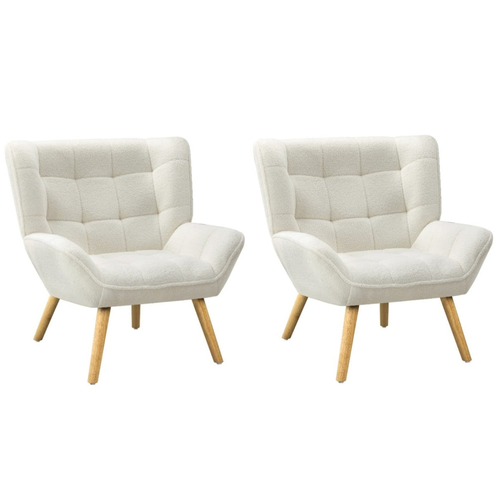 Oikiture 2x Armchair Sofa Lounge Sherpa Upholstered Tub White