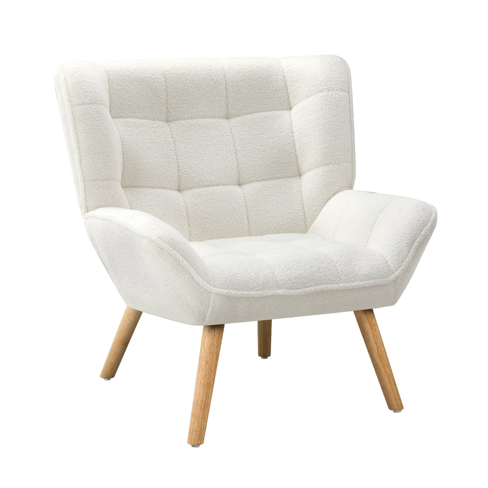 Oikiture 3x Armchair Sofa Lounge Sherpa Upholstered Tub White