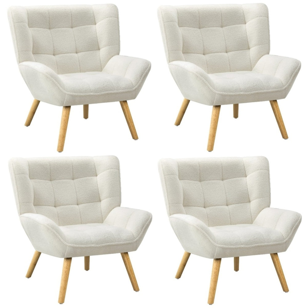 Oikiture 4x Armchair Sofa Lounge Sherpa Upholstered Tub White