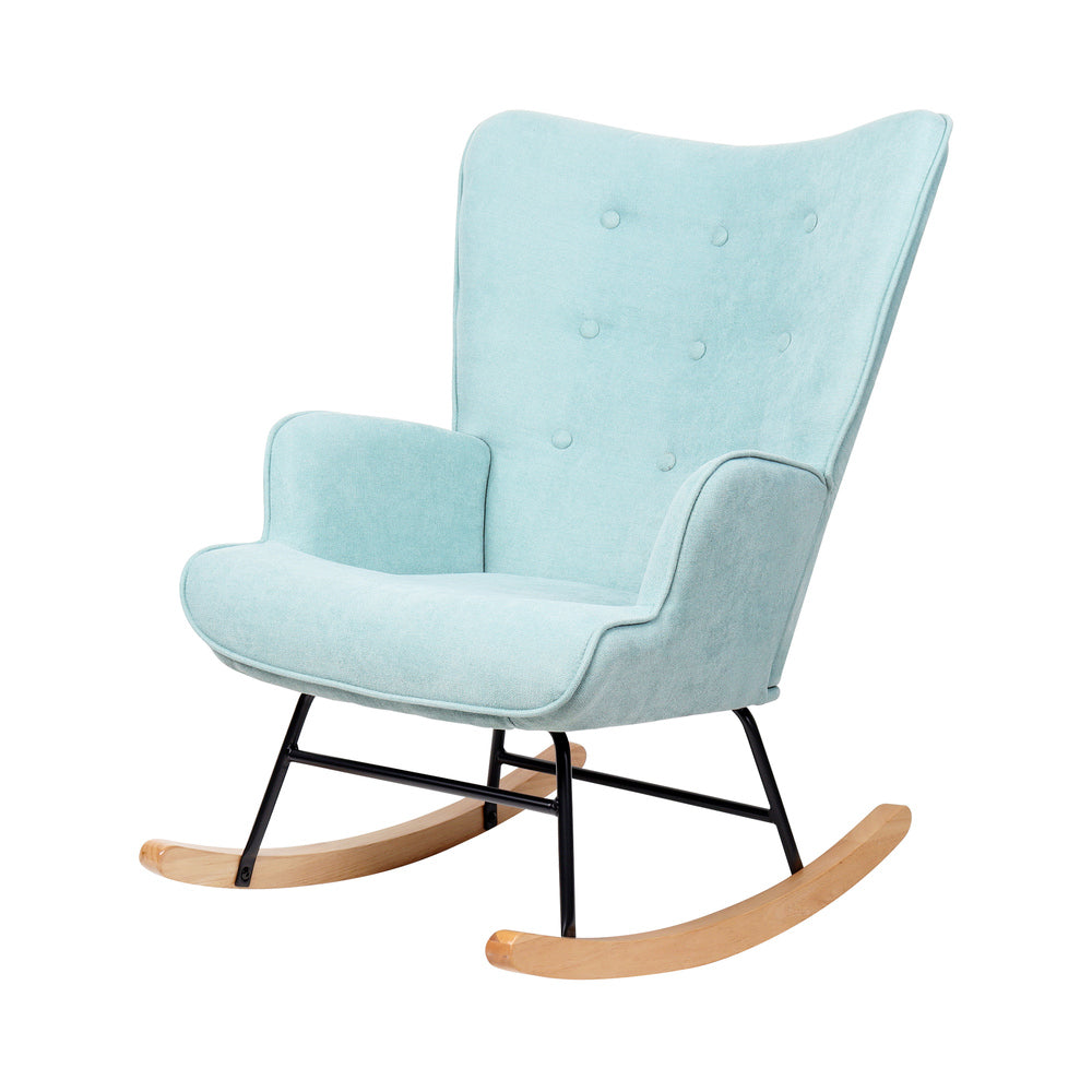 Oikiture Rocking Chair Nursing Armchair Velvet Accent Chairs Upholstered Blue