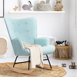 Oikiture Rocking Chair Nursing Armchair Velvet Accent Chairs Upholstered Blue - Low Angle