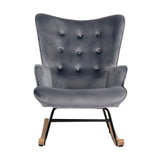 Oikiture Rocking Chair Armchair Velvet Accent Chairs Fabric Upholstered Grey