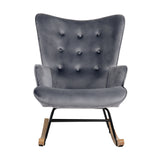 Oikiture Rocking Chair Armchair Velvet Accent Chairs Fabric Upholstered Grey - Close-Up Angle