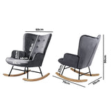 Oikiture Rocking Chair Armchair Velvet Accent Chairs Fabric Upholstered Grey - Rear View