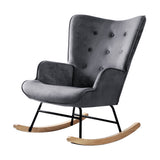 Oikiture Rocking Chair Armchair Velvet Accent Chairs Fabric Upholstered Grey - 45-Degree Angle