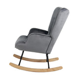 Oikiture Rocking Chair Armchair Velvet Accent Chairs Fabric Upholstered Grey