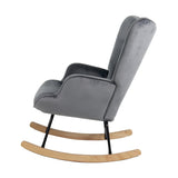 Oikiture Rocking Chair Armchair Velvet Accent Chairs Fabric Upholstered Grey - Side View