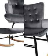 Oikiture Rocking Chair Armchair Velvet Accent Chairs Fabric Upholstered Grey