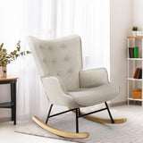 Oikiture Rocking Chair Nursing Armchair Velvet Accent Chairs Upholstered Beige - 45-Degree Angle