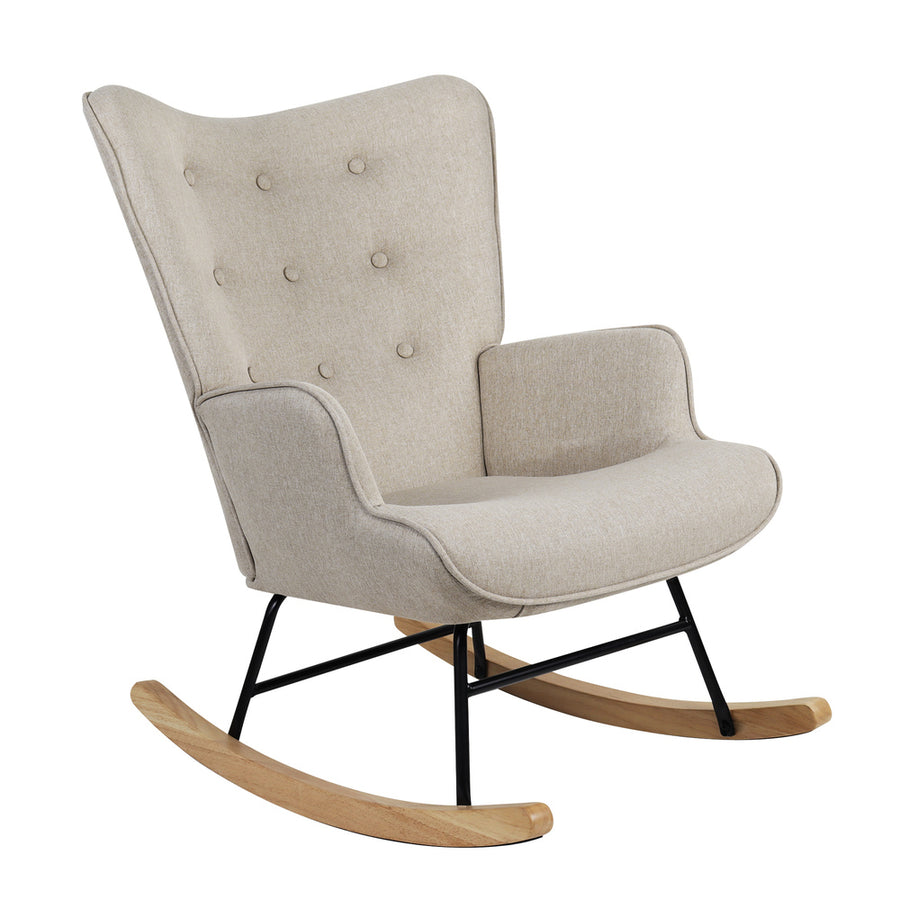 Oikiture Rocking Chair Nursing Armchair Velvet Accent Chairs Upholstered Beige