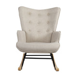 Oikiture Rocking Chair Nursing Armchair Velvet Accent Chairs Upholstered Beige - Rear View