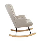 Oikiture Rocking Chair Nursing Armchair Velvet Accent Chairs Upholstered Beige - Low Angle