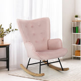 Oikiture Rocking Chair Nursing Armchair Velvet Accent Chairs Upholstered Pink