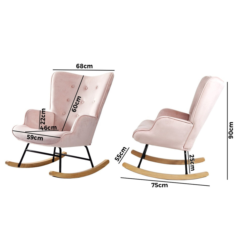 Oikiture Rocking Chair Nursing Armchair Velvet Accent Chairs Upholstered Pink