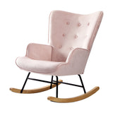 Oikiture Rocking Chair Nursing Armchair Velvet Accent Chairs Upholstered Pink - Front View