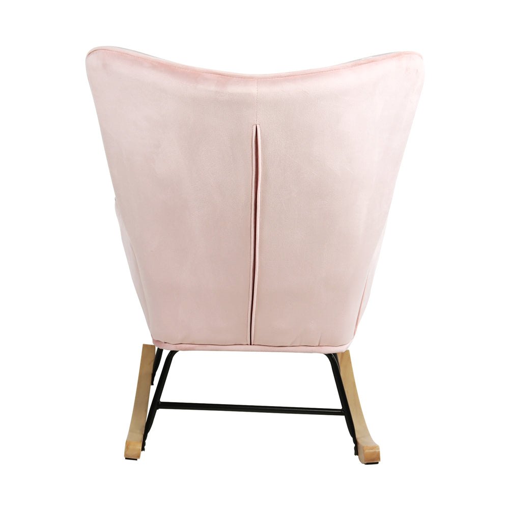 Oikiture Rocking Chair Nursing Armchair Velvet Accent Chairs Upholstered Pink