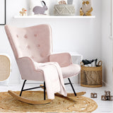 Oikiture Rocking Chair Nursing Armchair Velvet Accent Chairs Upholstered Pink