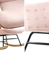 Oikiture Rocking Chair Nursing Armchair Velvet Accent Chairs Upholstered Pink