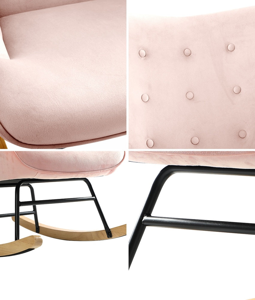 Oikiture Rocking Chair Nursing Armchair Velvet Accent Chairs Upholstered Pink
