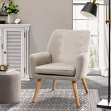 Oikiture Armchair Linen Fabric Beige