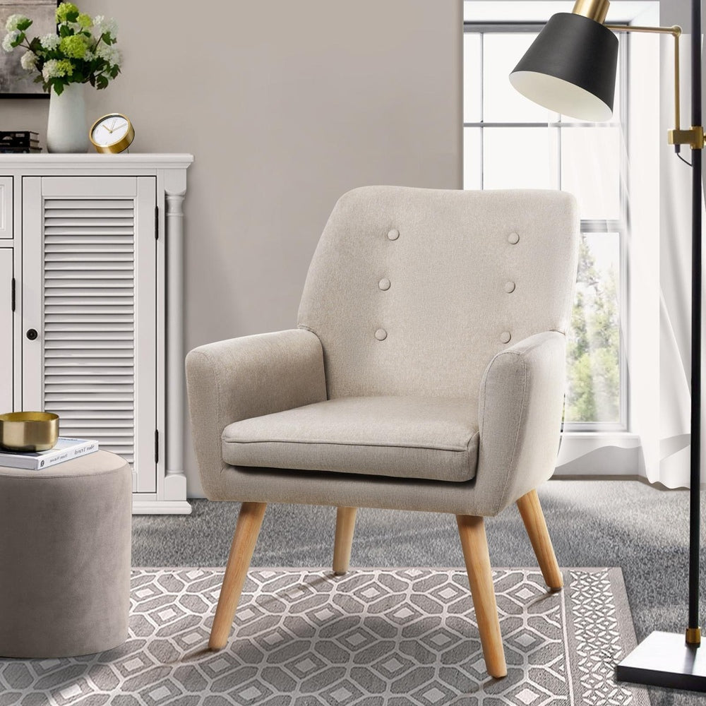 Oikiture Armchair Linen Fabric Beige