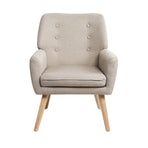 Oikiture Armchair Linen Fabric Beige, image 3