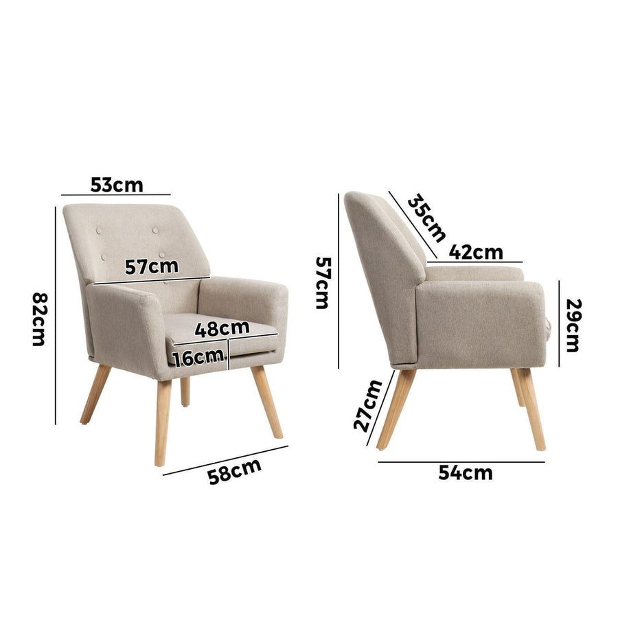 Oikiture Armchair Linen Fabric Beige, image 7
