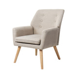 Oikiture Armchair Linen Fabric Beige