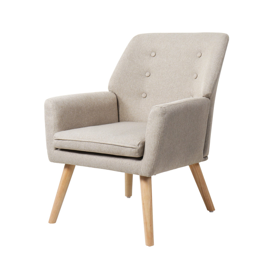 Oikiture Armchair Linen Fabric Beige, image 5