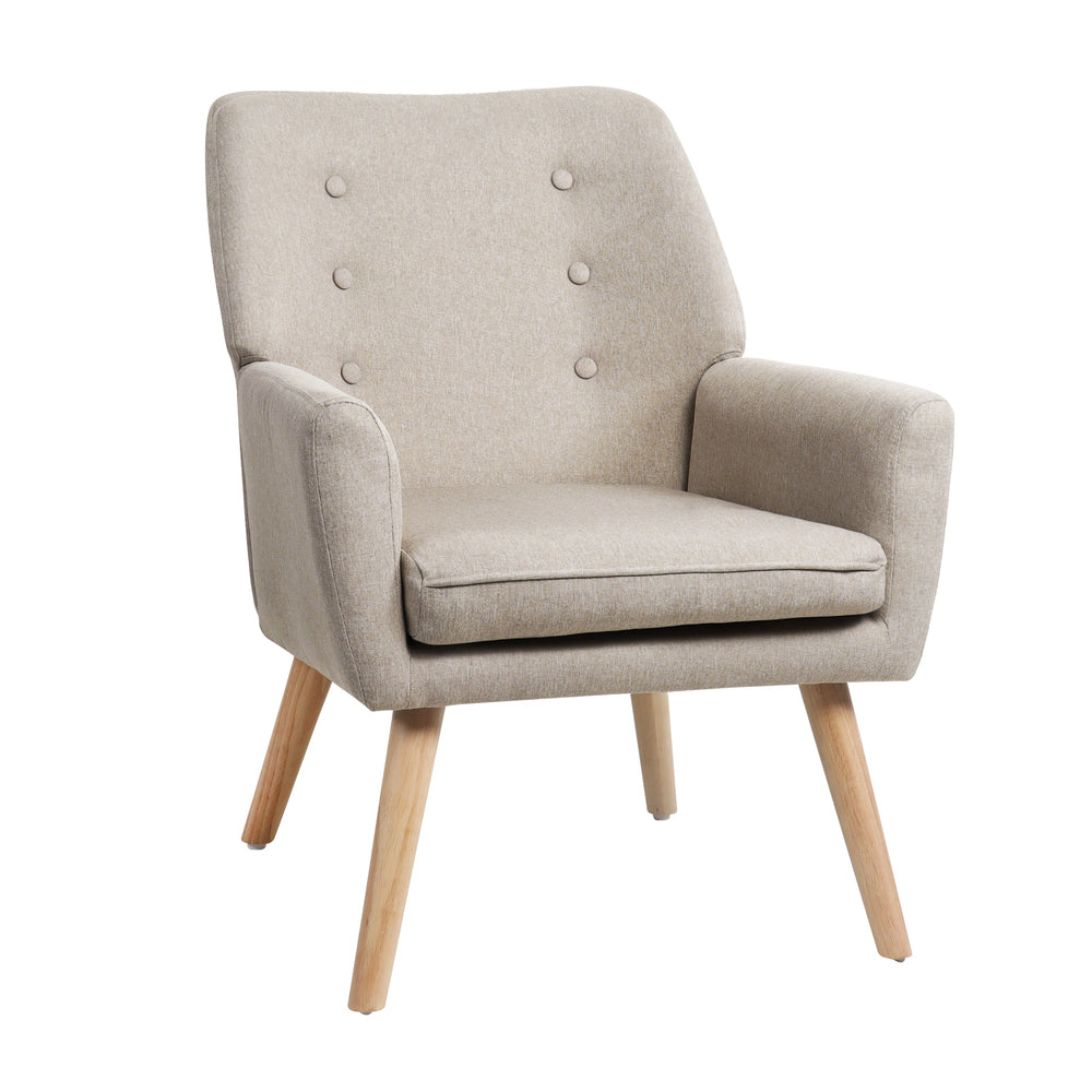 Oikiture 2x Armchair Lounge Chair Linen Tub Chairs Sofa Beige