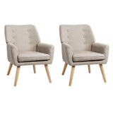 Oikiture 2x Armchair Lounge Chair Linen Tub Chairs Sofa Beige
