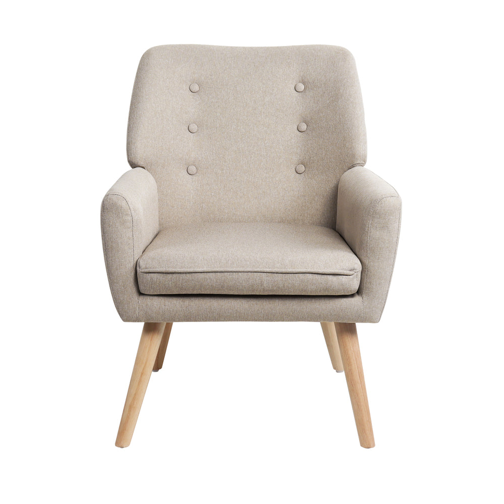 Oikiture 3x Armchair Lounge Chair Linen Tub Chairs Sofa Beige