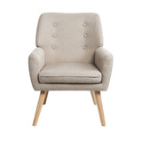 Oikiture 3x Armchair Lounge Chair Linen Tub Chairs Sofa Beige