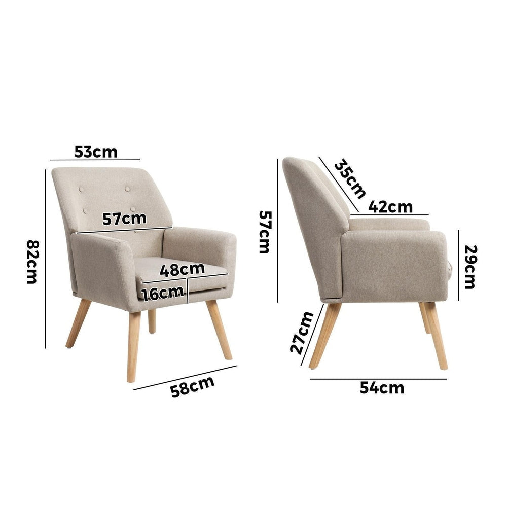 Oikiture 3x Armchair Lounge Chair Linen Tub Chairs Sofa Beige