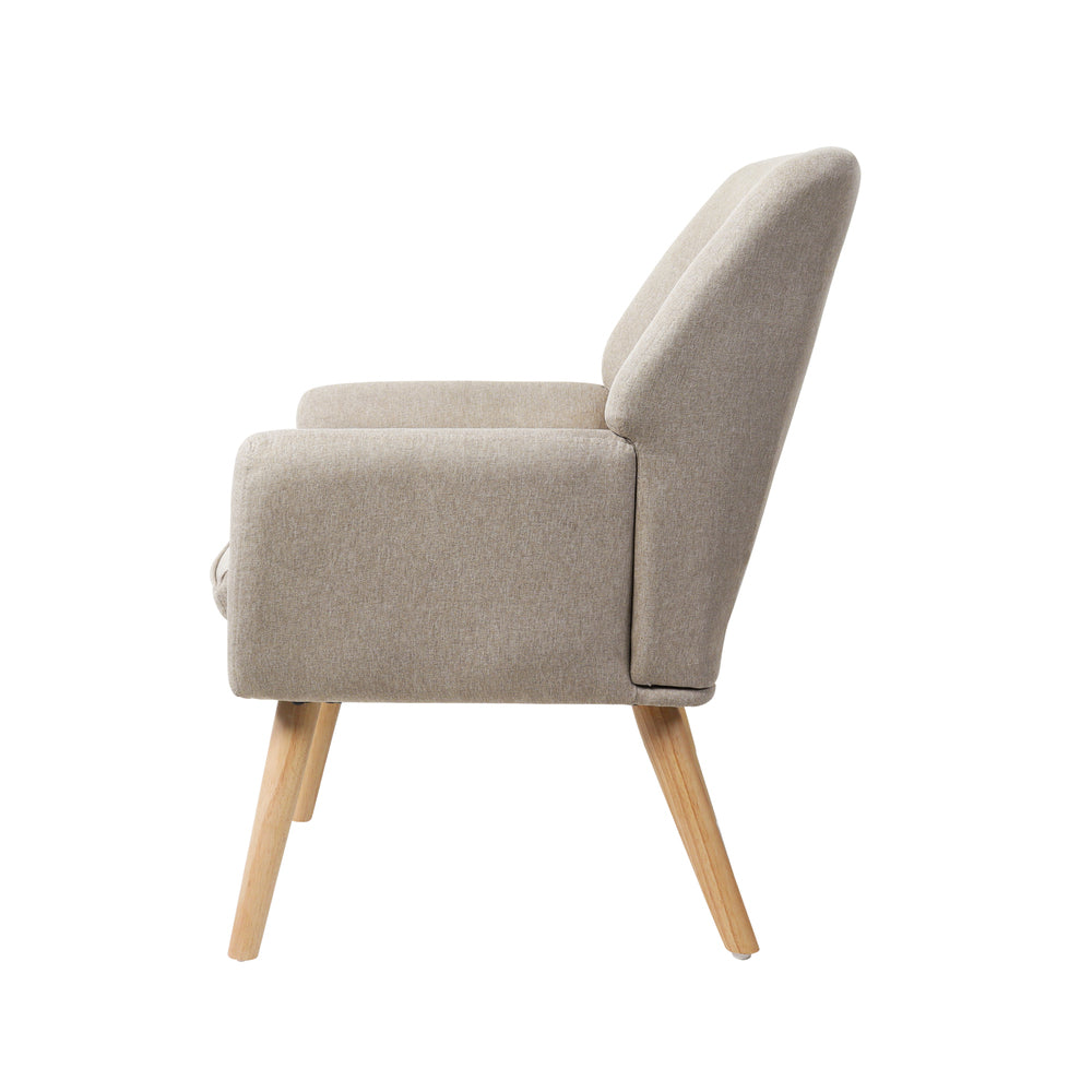 Oikiture 3x Armchair Lounge Chair Linen Tub Chairs Sofa Beige
